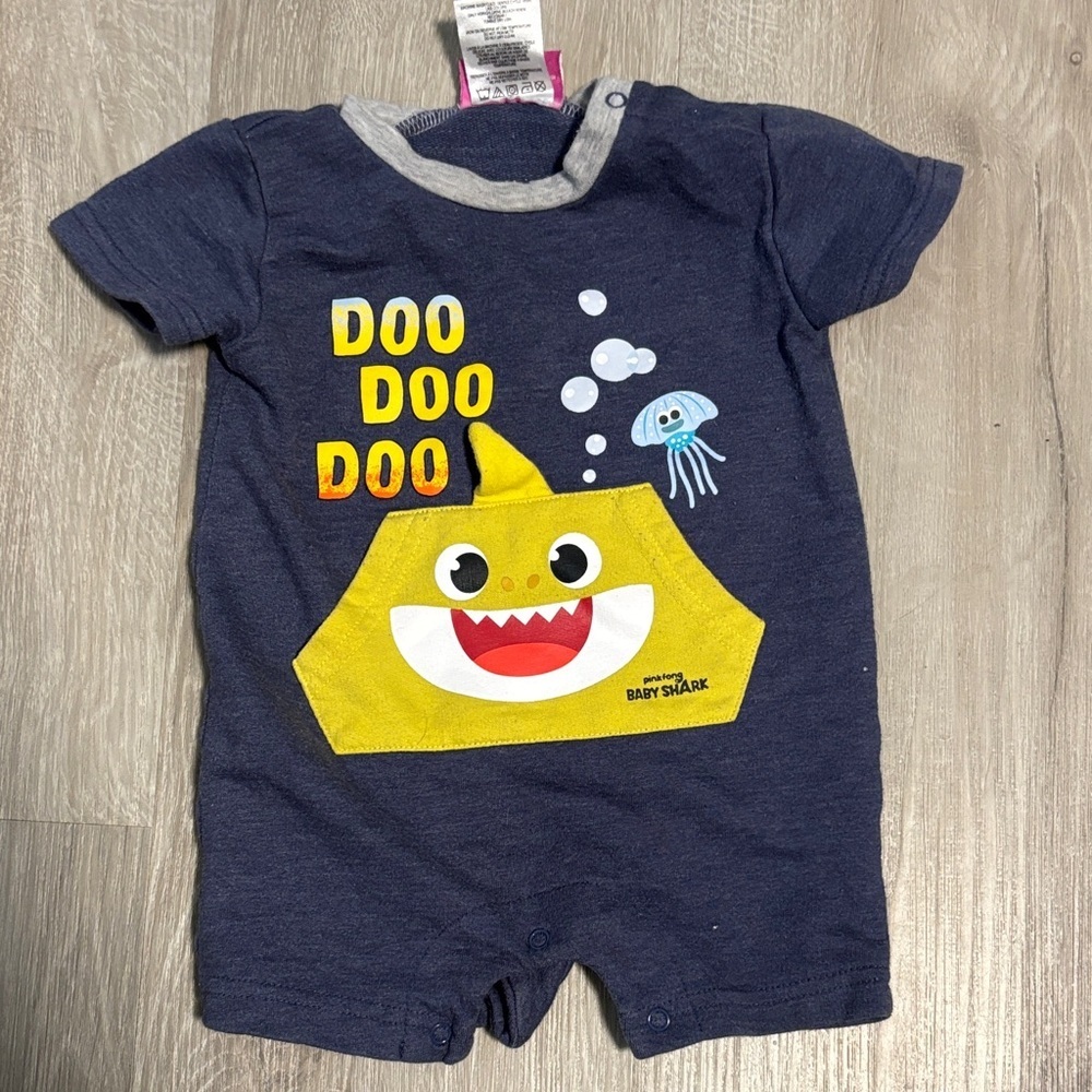 Baby Shark Navy Romper with Yellow‎ Accents